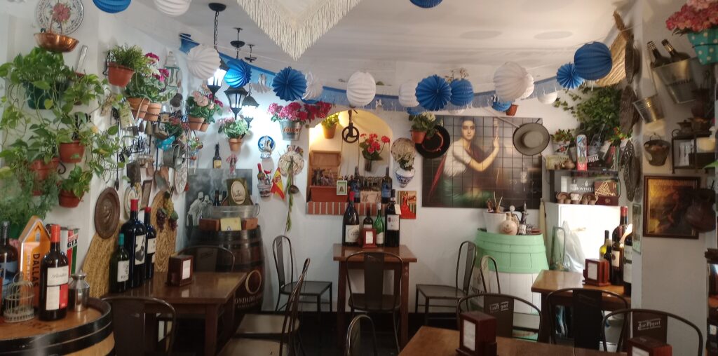 The traditional interior decoration of La Taberna de Álvaro in the historic center of Málaga